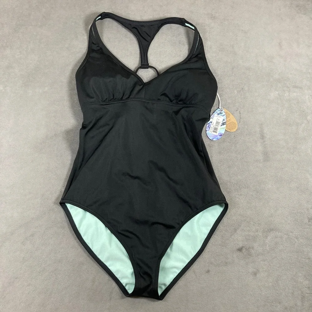 Prana Khari One Piece Swimsuit Black Womens Medium Racerback Tassel NEW